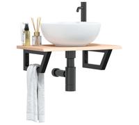 Qnhdfrt Plateau de lavabo suspendu en chêne massif avec support en acier - 60 x 40 x 2 cm - Noir - Design peu encombrant pour salle de bain - Robuste et durable