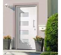 Qnhdfrt Porte d'entrée blanche 100 x 200 cm en aluminium et PVC avec châssis et serrure de sécurité à 5 voies robuste pour maison, abri de jardin, bureau
