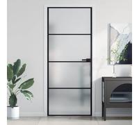 Qnhdfrt Porte intérieure avec cadre noir 83 x 201 cm en verre trempé et cadre en aluminium - Design mat moderne et durable - Montage facile pour salon, couloir et bureau