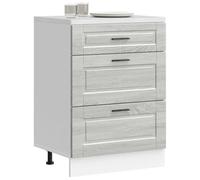 Qnhdfrt Porto Meuble bas de cuisine, en bois sonoma gris, 60 x 46 x 81,5 cm, avec pieds réglables et grand espace de rangement pour la cuisine