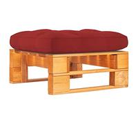 Qnhdfrt Pouf Palette de Jardin Bois de Pin avec Coussin 60x60 cm | Assise modulaire en bois de pin marron miel avec coussin rouge pour terrasse, balcon et salon de jardin.