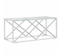 Qnhdfrt Rectangular Glass Coffee Table, Silver Stainless Steel Frame