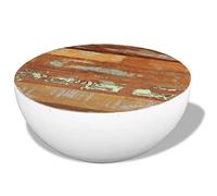 Qnhdfrt Round Reclaimed Wood Bowl Coffee Table with White Steel Base