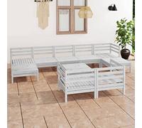 Qnhdfrt Salon de jardin 10 pièces en pin massif blanc 63 x 5 cm Ensemble de meubles d'extérieur avec coin et canapés centraux, table et repose-pieds pour terrasse, jardin et balcon