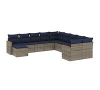 Qnhdfrt Salon de Jardin 11 Pièces en Résine Tressée Grise, Canapé de Jardin Modulable avec Coussins Bleu Marine, Ensemble de Meubles pour Terrasse Balcon et Extérieur