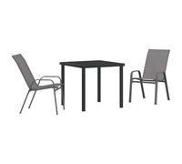 Qnhdfrt Salon de jardin 3 pièces avec table et 2 chaises, ensemble de meubles de balcon en acier revêtu par pulvérisation et textilène, meubles de jardin pour terrasse, gris noir