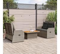 Qnhdfrt Salon de jardin 3 pièces en polyrotin gris avec table en bois d'acacia 110 x 67 x 95 cm Dossier réglable Banc d'assise Coussin rembourré Meubles de jardin pour balcon, terrasse et cour