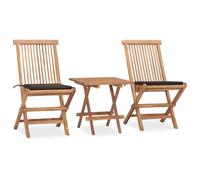 Qnhdfrt Salon de jardin 3 pièces en teck massif - Meuble de balcon pliable avec 2 chaises et coussins - Salon de jardin peu encombrant pour terrasse et jardin - Table de jardin 50 x 50 cm