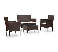 Qnhdfrt Salon de jardin 4 pièces marron avec coussins blanc crème en polyrotin résistant aux intempéries, design moderne, robuste et durable, pour balcon, terrasse et petits coins extérieurs