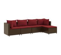 Qnhdfrt Salon de Jardin 5 Pcs Résine Tressée Marron avec Coussins | Ensemble modulaire pour terrasse et patio avec pouf polyvalent et coussins moelleux pour votre espace extérieur.