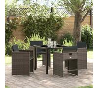 Qnhdfrt Salon de jardin 5 pièces 80 x 80 cm - Gris - En polyrotin - Avec table et 4 chaises - Design moderne - Durable - Pour balcon, terrasse - Meubles de jardin - Pour jardin, balcon et terrasse