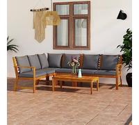 Qnhdfrt Salon de jardin 5 pièces en bois d'acacia avec table basse et rembourrage, gris foncé, design moderne, robuste et durable, pour terrasse, balcon et jardin
