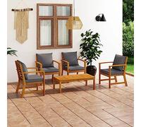 Qnhdfrt Salon de jardin 5 pièces en bois d'acacia massif avec coussins gris foncé avec table pour balcon et terrasse