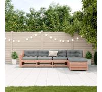 Qnhdfrt Salon de jardin 5 pièces en bois massif Douglas avec coussins gris pour terrasse, balcon et jardin