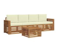 Qnhdfrt Salon de Jardin 5 Pièces, Ensemble Canapé d'Extérieur Modulable en Bois d'Acacia Massif avec Coussins Crème, Table Basse et Assises pour Terrasse et Cour