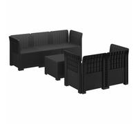 Qnhdfrt Salon de Jardin 5 Places Table Canapé Modulaire PP Anthracite | Ensemble modulable en polypropylène anthracite pour terrasse et jardin. Contient 1 table, 1 chauffeuse et 4 angles.