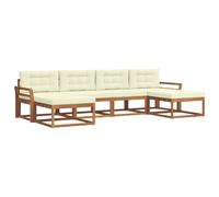 Qnhdfrt Salon de Jardin 6 Pcs en Bois d'Acacia avec Coussins Crème | Ensemble modulable conçu pour aménager facilement votre terrasse, jardin ou bord de piscine selon l'espace disponible.