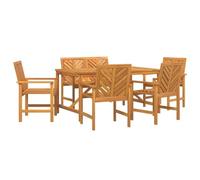 Qnhdfrt Salon de Jardin 6 Pièces en Bois d'Acacia Massif, Ensemble Repas Extérieur Marron avec 1 Table Rectangulaire, 2 Chaises et 2 Bancs pour Terrasse et Patio