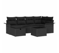 Qnhdfrt Salon de Jardin 7 Pièces en Polyrotin avec Table Réglable Noir | Ensemble modulaire d'extérieur pour terrasse avec rangements intégrés et plateau de table ajustable hauteur dîner.