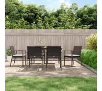 Qnhdfrt Salon de jardin 7 pièces en rotin PE avec cadre en acier et coussins - 140 x 70 cm - Marron - Pour terrasse, jardin et balcon