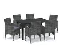 Qnhdfrt Salon de Jardin 7 Pièces, Ensemble Table et 6 Chaises en Résine Tressée Grise avec Coussins, Table de Repas Extérieur en WPC et Alu, Mobilier pour Terrasse et Balcon
