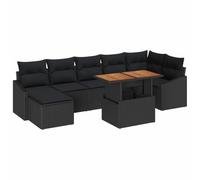 Qnhdfrt Salon de jardin 8 pièces en polyrotin et bois d'acacia, noir, marron, design moderne, modulaire, 55 x 55 cm, robuste, pour balcon, terrasse, jardin