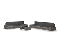 Qnhdfrt Salon de jardin 8 pièces en polyrotin pour terrasse et jardin comprenant une table basse, des éléments de canapé avec coussins confortables, meubles de terrasse modulaires gris/anthracite