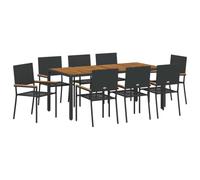 Qnhdfrt Salon de jardin - 9 pièces - Noir - En polyrotin - 190 x 90 x 75 cm - Design moderne avec accoudoirs en bois d'acacia - Robuste et durable - Pour jardin, terrasse, balcon