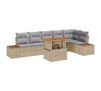 Qnhdfrt Salon de jardin avec coussins - 7 pièces - Beige gris - En polyrotin - 100 x 55 x 73 cm - Design moderne - Matériau robuste pour une utilisation en extérieur - Pour jardin, terrasse, balcon