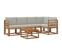 Qnhdfrt Salon de Jardin Bas 6 Pièces en Bois d'Acacia Massif, Ensemble Canapé d'angle Extérieur Modulaire Modèle Gris Naturel et Clair avec Cousins Moelleux pour Terrasse et Balcon