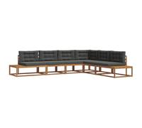 Qnhdfrt Salon de Jardin Bas Modulable 6 Places en Bois d'Acacia Massif et Tissu Anthracite - Ensemble Canapé Extérieur Design à Lattes avec Coussins Moelleux pour Terrasse Porche et Grand Balcon