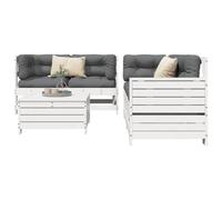 Qnhdfrt Salon de jardin en pin massif blanc, 5 pièces, avec lattes design, table pliante et repose-pieds, robuste, pour terrasse, balcon et jardin