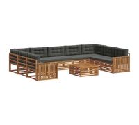 Qnhdfrt Salon de Jardin Modulable 10 Pièces en Bois d'Acacia | Comprend une table basse et des coussins anthracite pour aménager votre terrasse ou jardin.