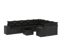 Qnhdfrt Salon de Jardin Modulable 10 Pièces en Résine Tressée Noir | Comprend une table basse en verre trempé et des coussins rembourrés, idéal pour aménager votre terrasse ou balcon.