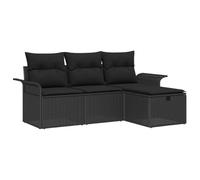 Qnhdfrt Salon de Jardin Modulable 4 Pièces en Polyrotin Noir | Idéal pour terrasse et jardin, ce mobilier extérieur modulable intègre des coffres pratiques sous l'assise.