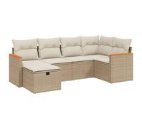 Qnhdfrt Salon de Jardin Modulaire 6 Pcs Résine Tressée Beige | Mobilier modulable pour terrasse et patio avec assise rembourrée et coussins déhoussables lavables simples à entretenir.