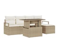 Qnhdfrt Salon de Jardin Modulaire 6 Pièces Polyrotin Beige et Crème | Ensemble d'extérieur modulable en acier thermolaqué avec pouf et table pour terrasse, balcon et espace vert.