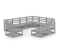 Qnhdfrt Salon de Jardin Modulaire 9 Pièces en Pin Massif Gris | Cet ensemble comprend 3 modules d'angle et 6 éléments centraux pour aménager votre terrasse ou balcon.