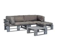 Qnhdfrt Salon de Jardin Palette 4 Pcs Bois de Pin Imprégné avec Coussins | Ensemble modulable d'extérieur pour terrasse et balcon comprenant canapés, pouf, table et assises rembourrées.