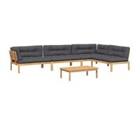 Qnhdfrt Salon Palette de Jardin 5 pcs Bois d'Acacia Massif Coussins | Ensemble modulable pour terrasse et jardin avec table basse, assises larges et coussins epais couleur anthracite.
