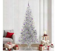 Qnhdfrt Sapin de Noël artificiel argenté, 240 cm, 300 LED blanc chaud, cône suspendu, PVC robuste, intérieur et extérieur couvert