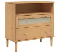 Qnhdfrt SENJA - Buffet en pin - 80 x 40 x 80 cm - Marron - Aspect rotin - Avec 2 tiroirs - Espace de rangement pour salon, couloir, cuisine, salle à manger et chambre à coucher