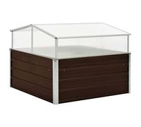Qnhdfrt Serre de jardin surélevée en acier galvanisé et planche en polycarbonate - 100 x 100 x 85 cm - Marron - Avec toit amovible - Pour jardin, balcon, terrasse