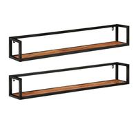 Qnhdfrt Set of 2 Acacia Wood and Iron Industrial Floating Shelves