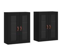 Qnhdfrt Set of 2 Black Engineered Wood Wall Cabinets with Glass Doors