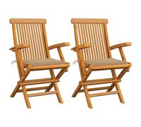 Qnhdfrt Set of 2 Folding Solid Teak Patio Chairs with Beige Cushions