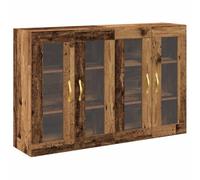 Qnhdfrt Set of 2 Glass Door Wall Cabinets, Ancient Wood