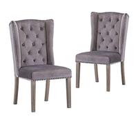 Qnhdfrt Set of 2 Grey Velvet Tufted Dining Chairs with Rubberwood Legs