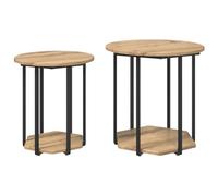 Qnhdfrt Set of 2 Industrial Nesting Side Tables, Rustic Brown Wood & Metal