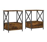 Qnhdfrt Set of 2 Industrial Wood and Iron Nightstands, Smoked Oak